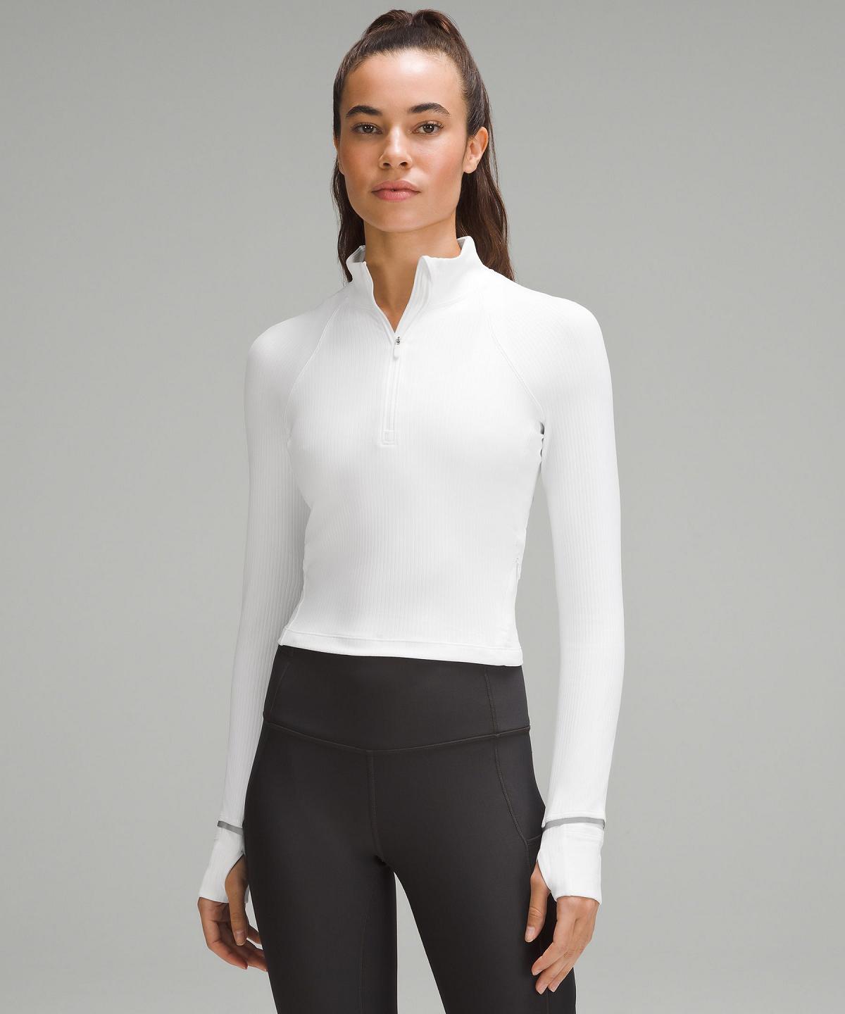 White Lululemon It's Rulu Ribbed Cropped Half Zip Women Long Sleeve Shirts | NZ_LuLu41555