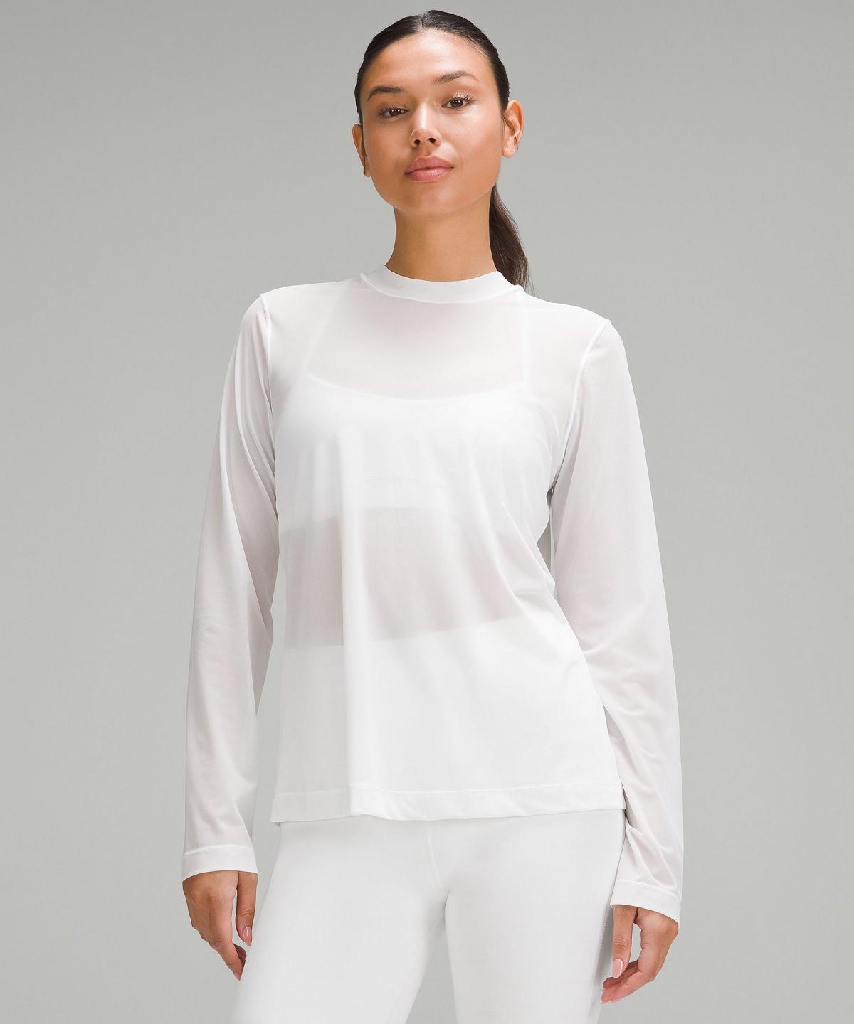 White Lululemon Keyhole Mesh Women Long Sleeve Shirts | NZ_LuLu46886