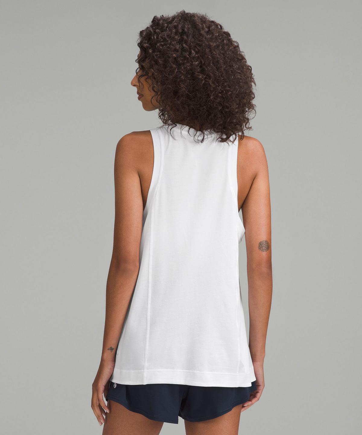 White Lululemon Long Cotton Crewneck Women Tank Top | NZ_LuLu16797