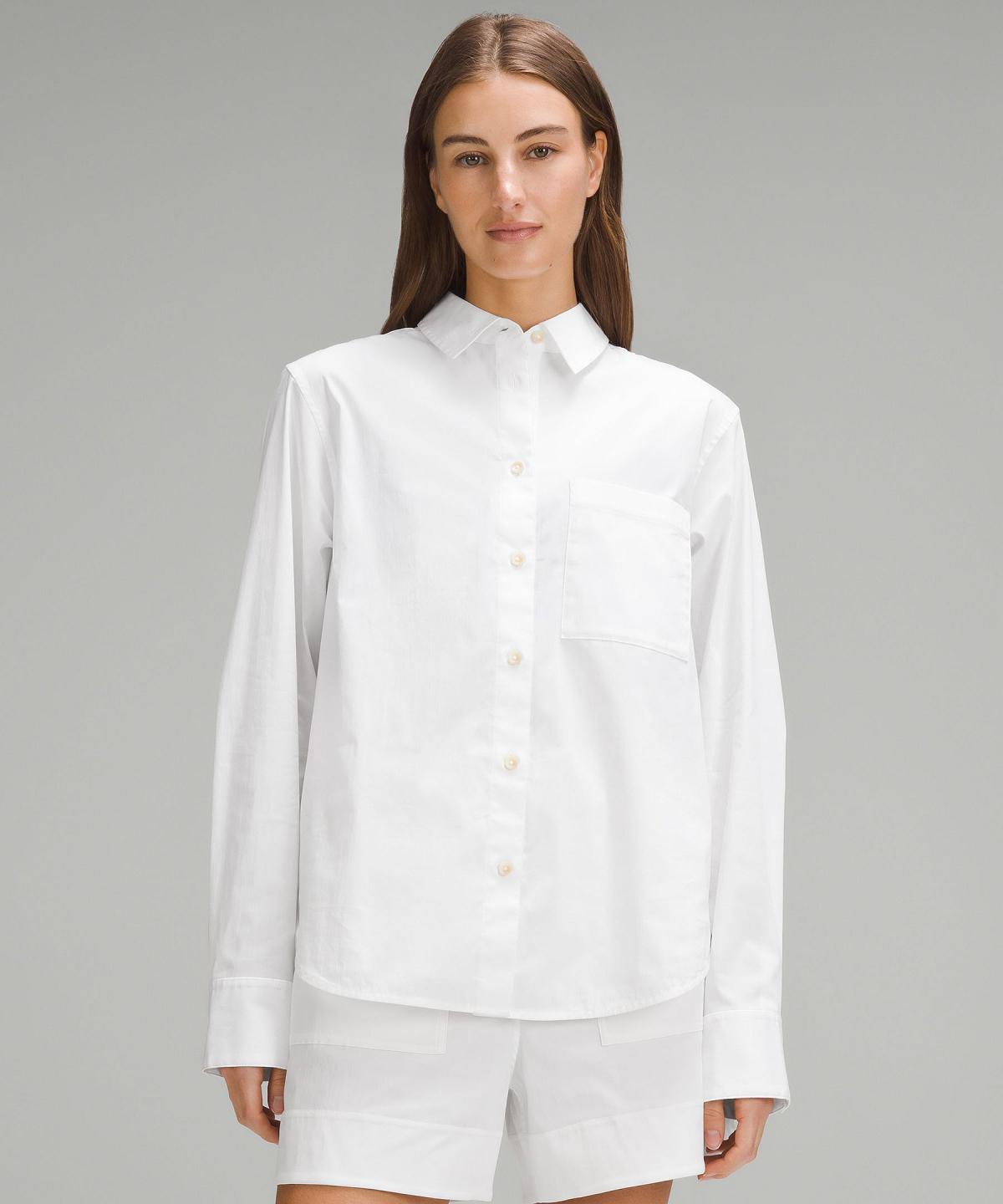 White Lululemon Relaxed-Fit Cotton-Blend Poplin Button-Down Women Shirts | NZ_LuLu45352