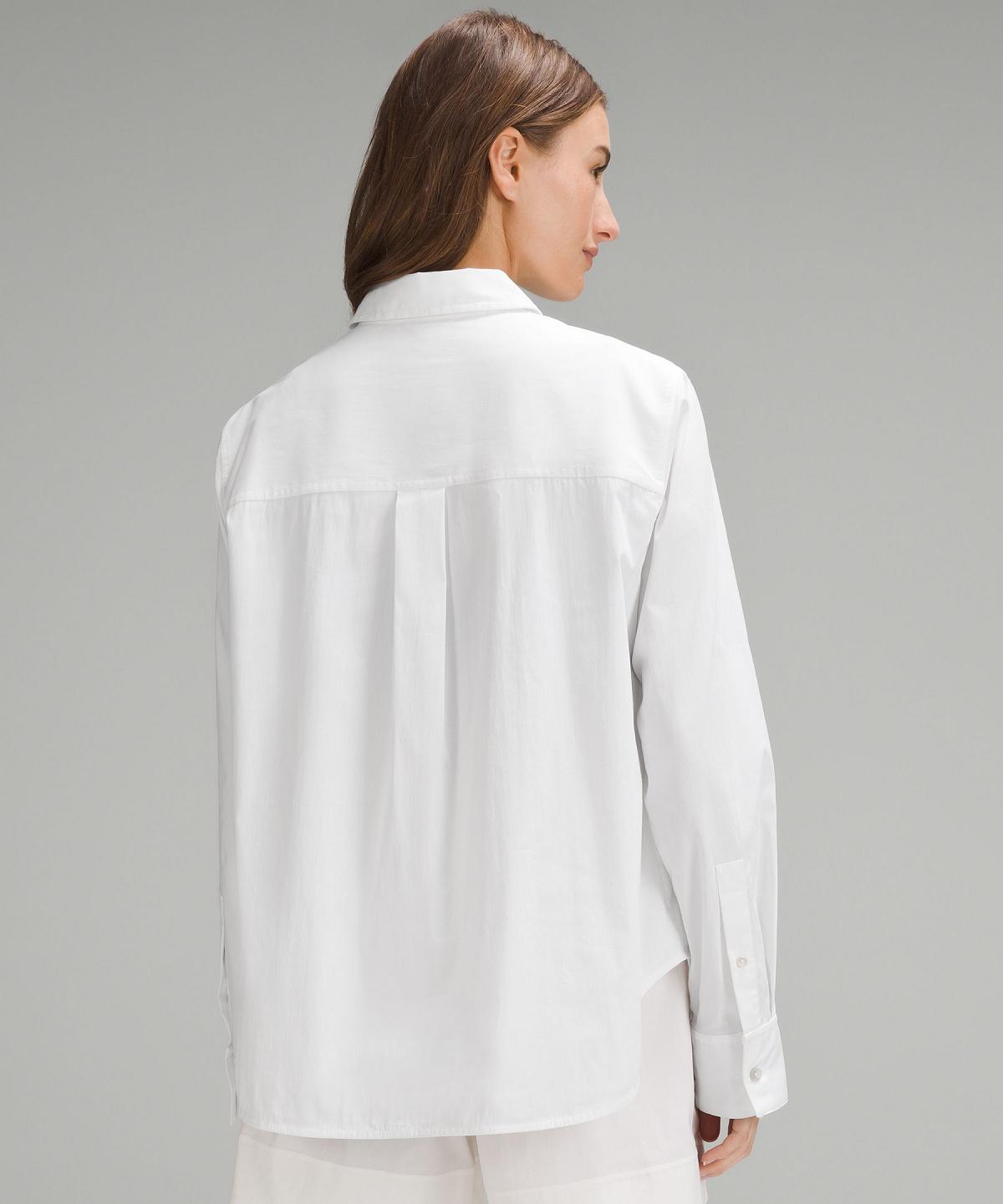 White Lululemon Relaxed-Fit Cotton-Blend Poplin Button-Down Women Shirts | NZ_LuLu45352