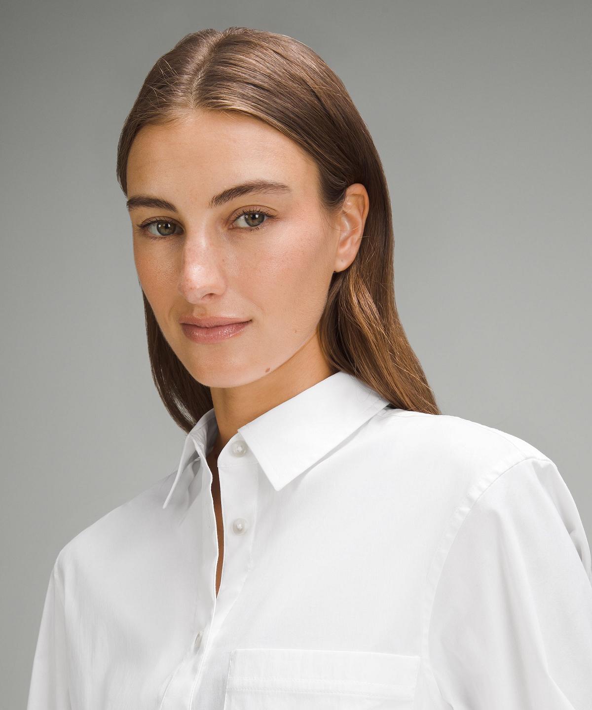 White Lululemon Relaxed-Fit Cotton-Blend Poplin Button-Down Women Shirts | NZ_LuLu45352