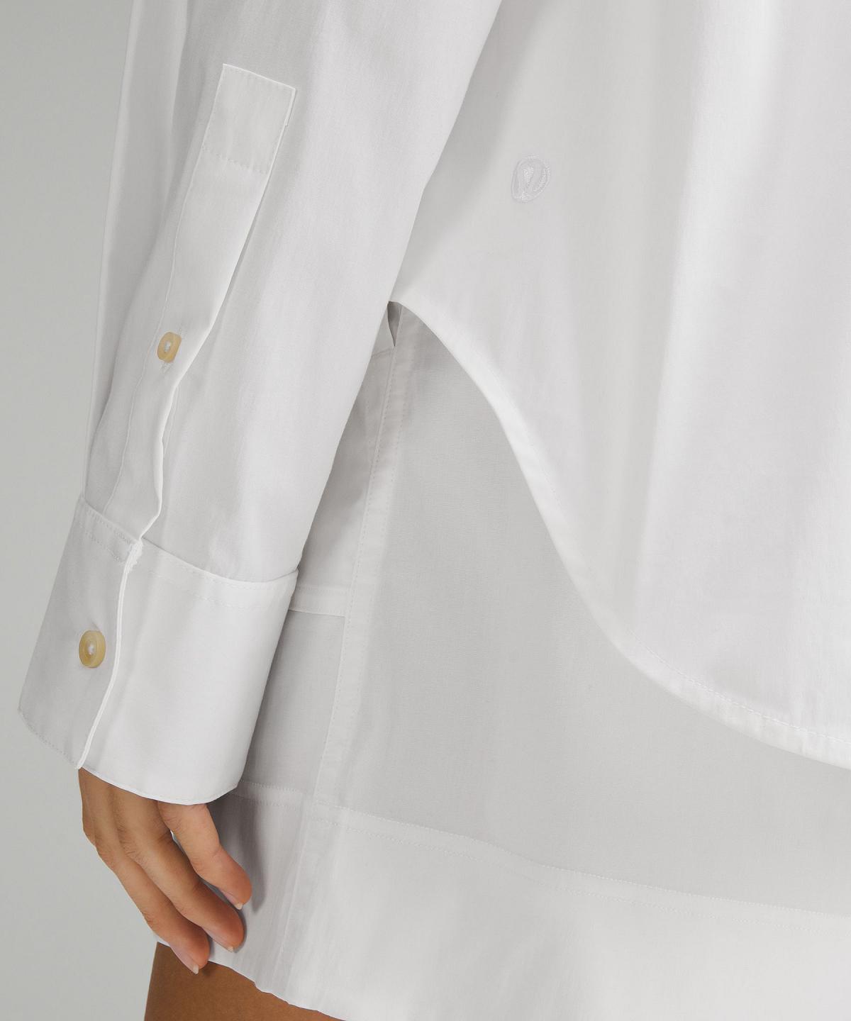 White Lululemon Relaxed-Fit Cotton-Blend Poplin Button-Down Women Shirts | NZ_LuLu45352