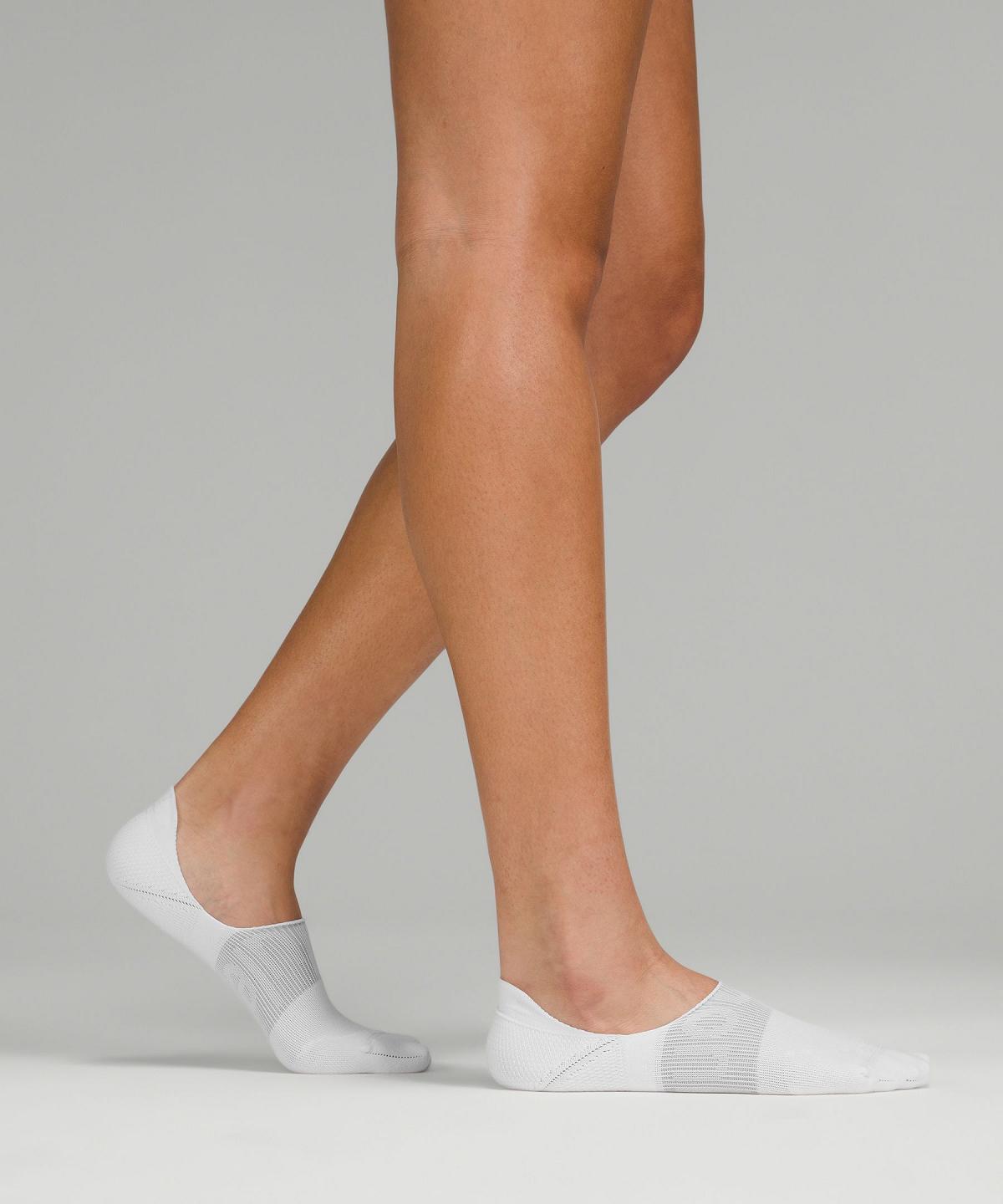 White / Grey Lululemon Power Stride No-Showwith Active Grip Women Socks | NZ_LuLu47770